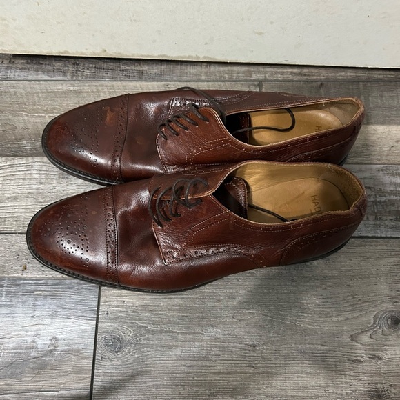 Hadley London Shoes Size 11 Semi Brogue Oxfords Soft Brown Leather Laces Mens - Picture 2 of 8